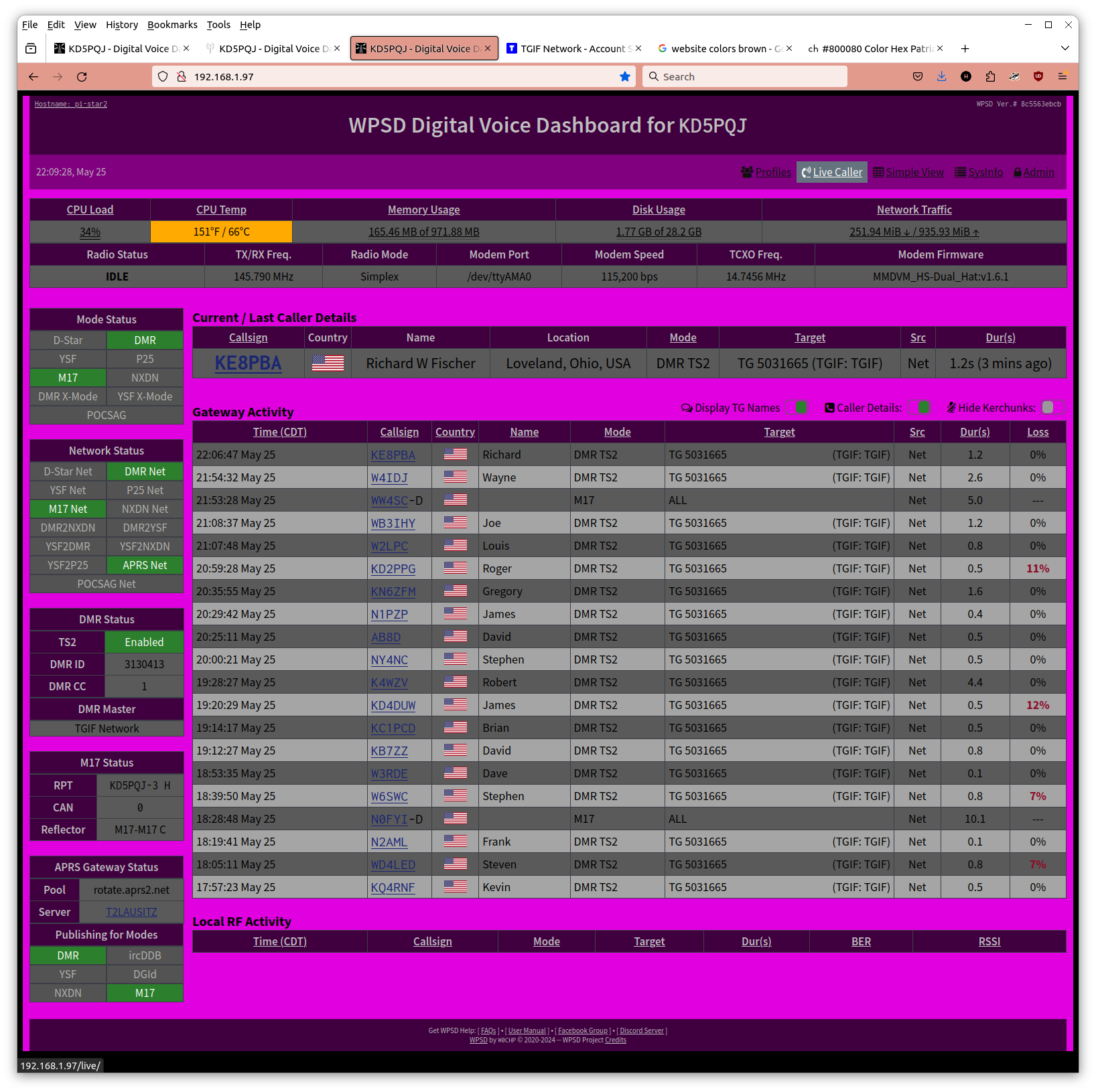 Picture of WPSD software running on a HDMI TV